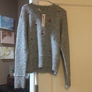Vici Heather Gray Floral Knit Sweater